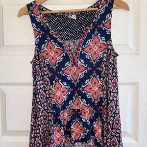 Anthropologie Akemi Kin Galupa Blue Pink Split Tank Med Boho Peplum Embroidery